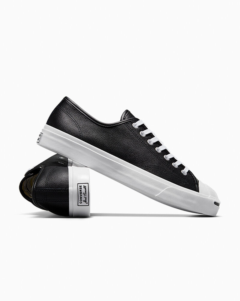Dámské Nízké Converse ​Jack Purcell Læder Unisex Černé Bílé Bílé | 6974-OAZRI
