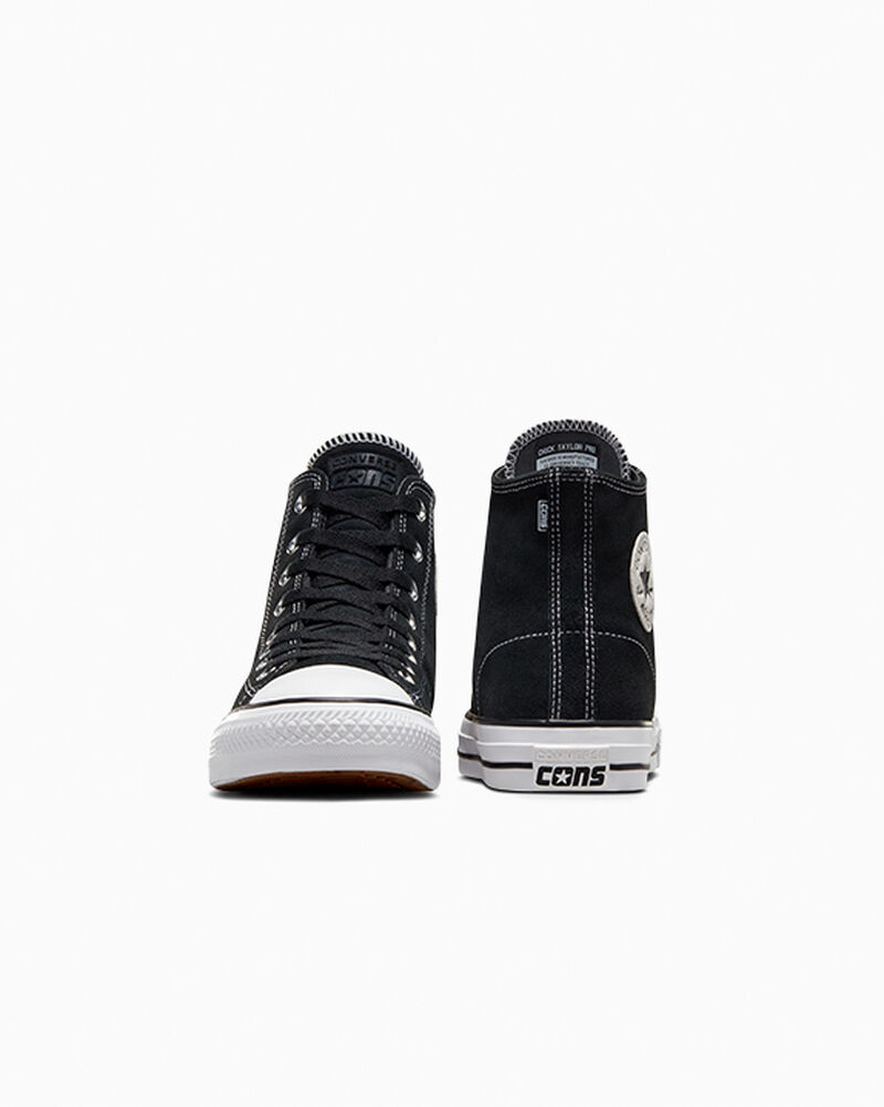 Dámské Vysoké Converse CONS Chuck Taylor All Star Pro Semišové Černé Černé Bílé | 9281-YVIXK