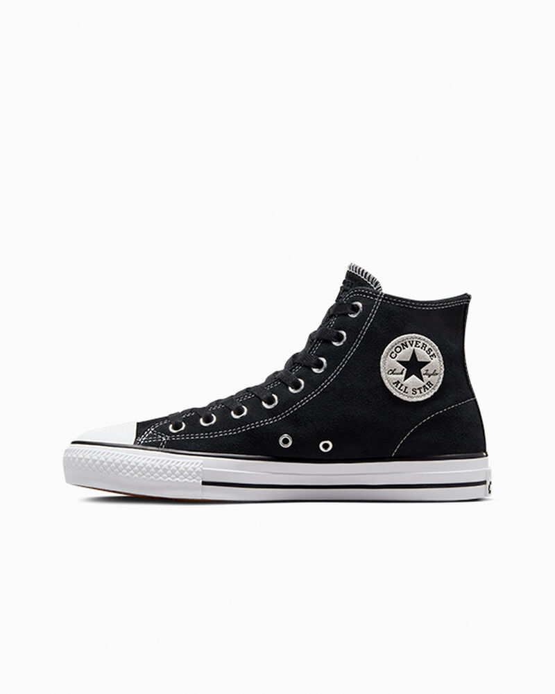 Dámské Vysoké Converse ​CONS Chuck Taylor All Star Pro Semišové Skate Černé Černé Bílé | 5769-SOJZA