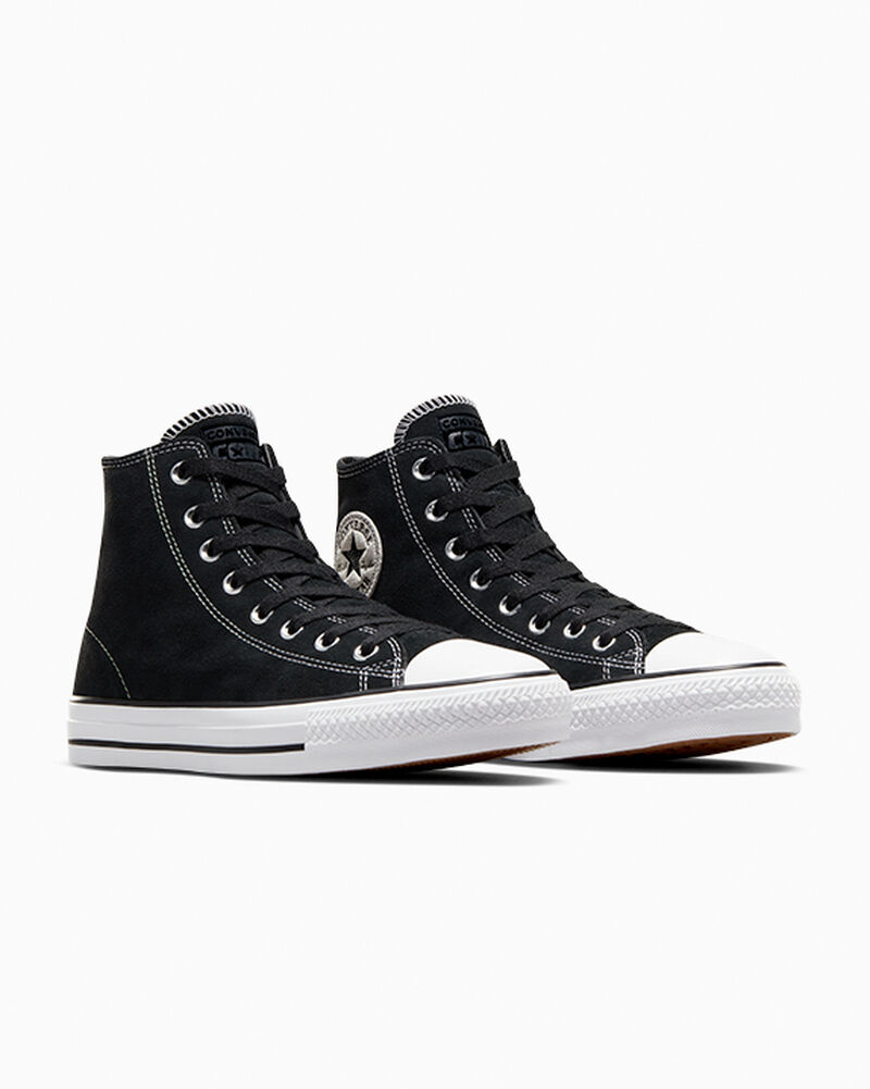 Dámské Vysoké Converse ​CONS Chuck Taylor All Star Pro Semišové Skate Černé Černé Bílé | 5769-SOJZA