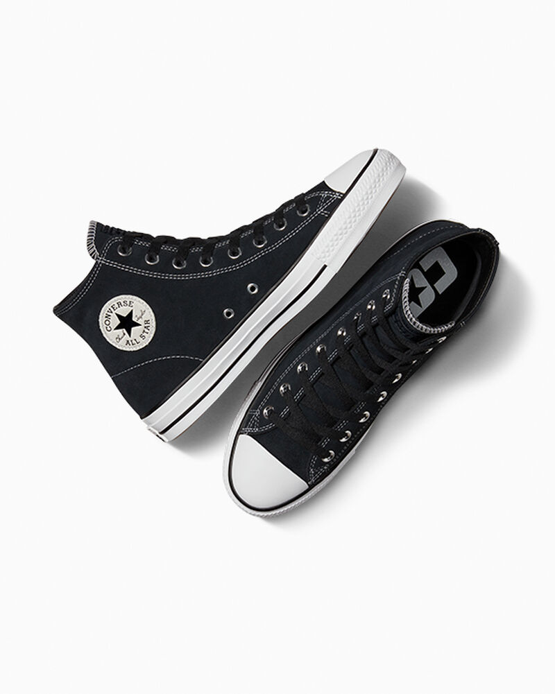 Dámské Vysoké Converse ​CONS Chuck Taylor All Star Pro Semišové Skate Černé Černé Bílé | 5769-SOJZA