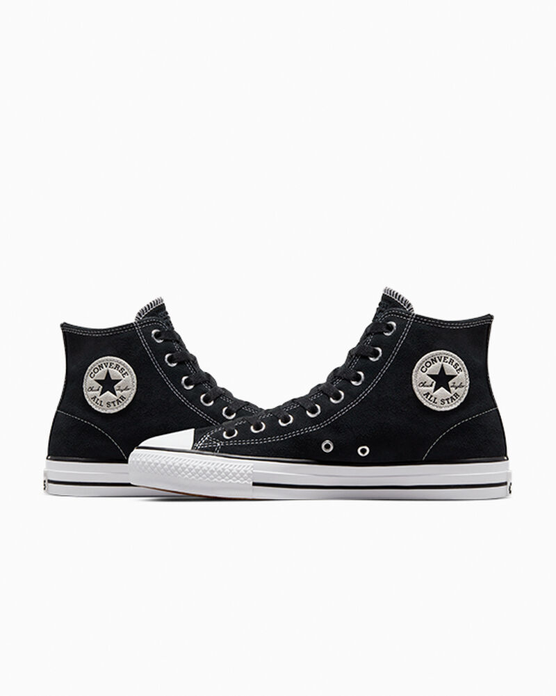 Dámské Vysoké Converse ​CONS Chuck Taylor All Star Pro Semišové Skate Černé Černé Bílé | 5769-SOJZA