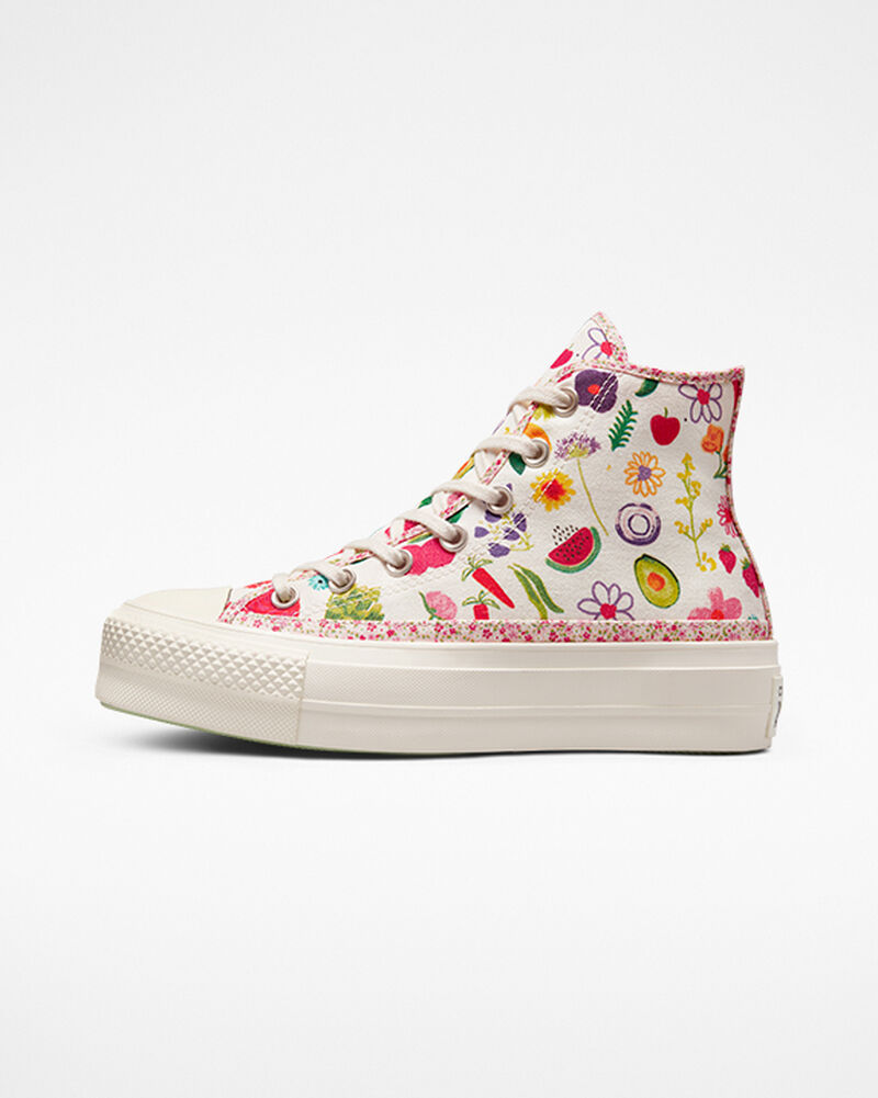 Dámské Vysoké Converse ​Chuck Taylor All Star Lift Fruits & Florals Zelene | 0427-OUCKF