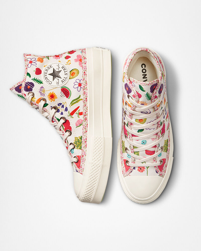 Dámské Vysoké Converse ​Chuck Taylor All Star Lift Fruits & Florals Zelene | 0427-OUCKF