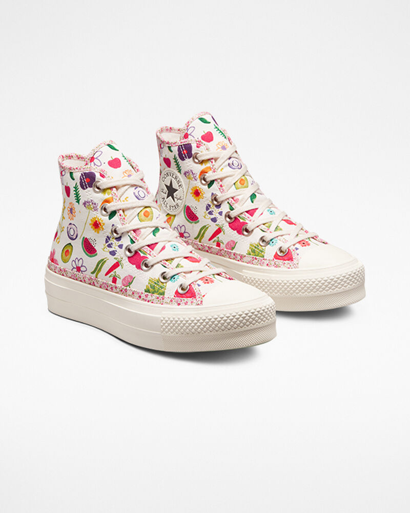 Dámské Vysoké Converse ​Chuck Taylor All Star Lift Fruits & Florals Zelene | 0427-OUCKF