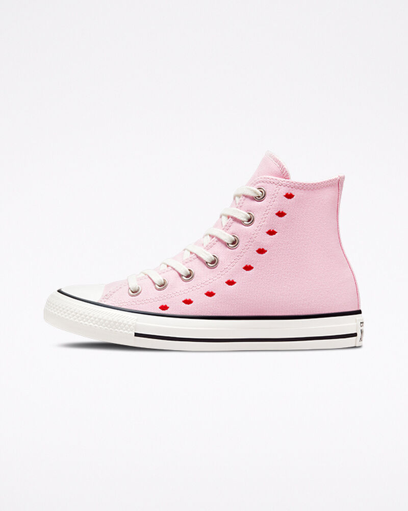Dámské Vysoké Converse ​Chuck Taylor All Star Embroidered Lips Růžové Bílé | 08726-ULES