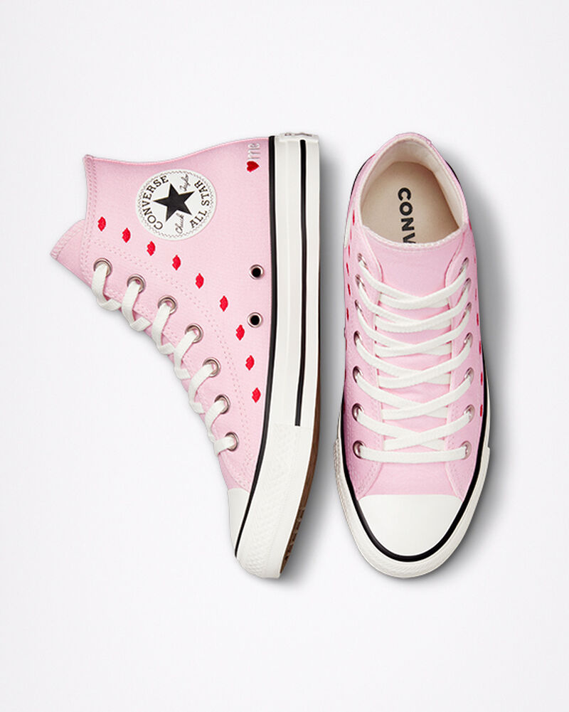 Dámské Vysoké Converse ​Chuck Taylor All Star Embroidered Lips Růžové Bílé | 08726-ULES