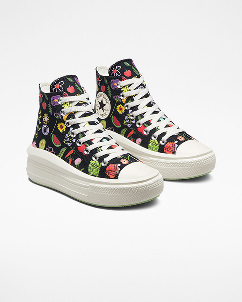 Dámské Vysoké Converse ​Chuck Taylor All Star Move Fruits & Florals Černé Zelene | 0931-SILOT