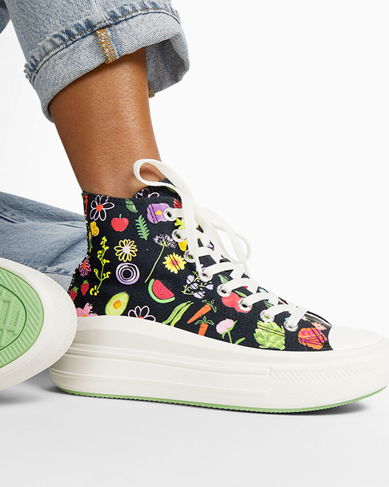 Dámské Vysoké Converse ​Chuck Taylor All Star Move Fruits & Florals Černé Zelene | 0931-SILOT