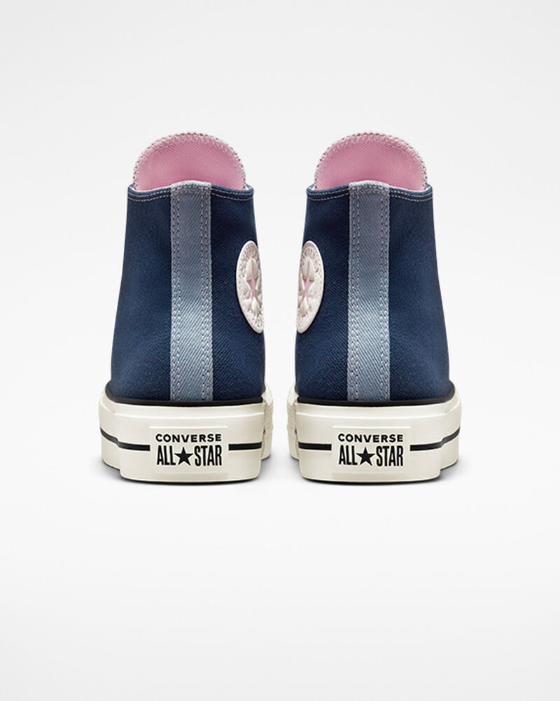 Dámské Vysoké Converse ​Chuck Taylor All Star Lift Denim Tmavě Blankyt Růžové | 1409-ZDCBR
