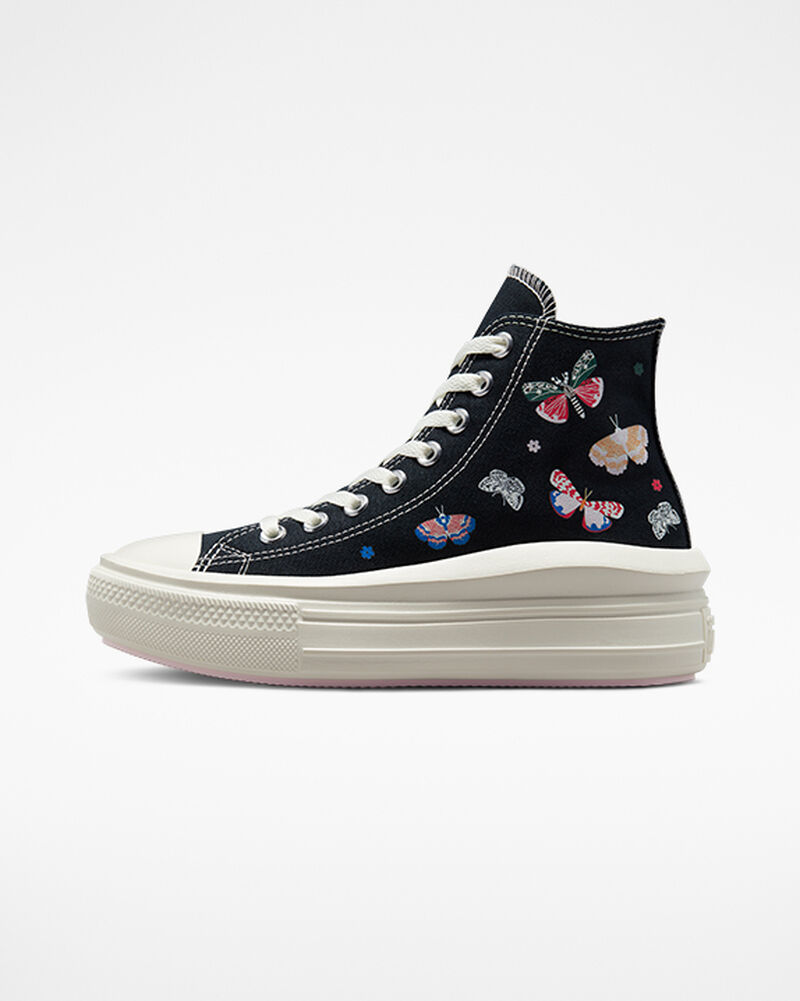 Dámské Vysoké Converse ​Chuck Taylor All Star Move Butterfly Wings Černé Růžové | 1834-FDYJH