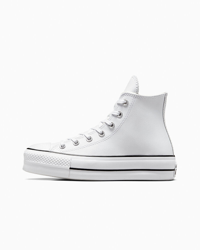 Dámské Vysoké Converse ​Chuck Taylor All Star Lift Læder Bílé Černé Bílé | 3082-VWGEI