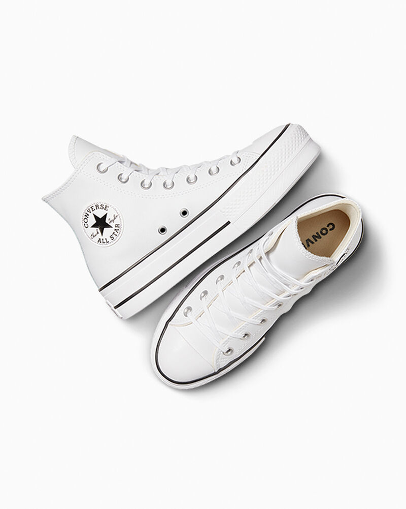 Dámské Vysoké Converse ​Chuck Taylor All Star Lift Læder Bílé Černé Bílé | 3082-VWGEI