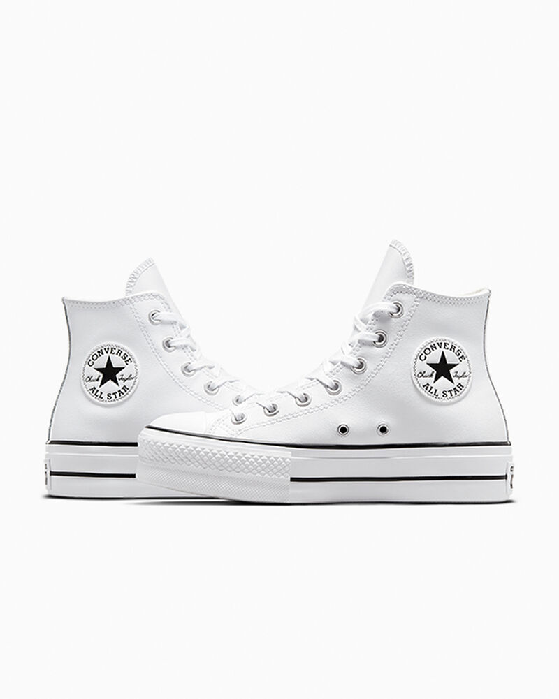 Dámské Vysoké Converse ​Chuck Taylor All Star Lift Læder Bílé Černé Bílé | 3082-VWGEI