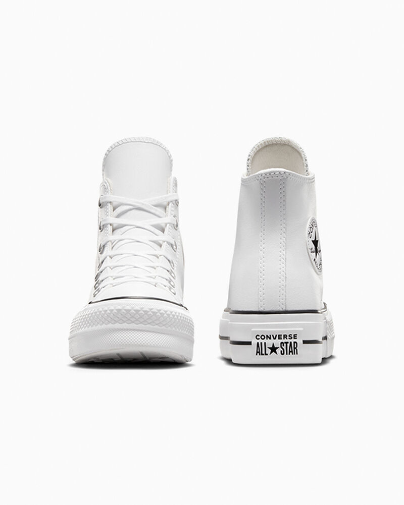 Dámské Vysoké Converse ​Chuck Taylor All Star Lift Læder Bílé Černé Bílé | 3082-VWGEI