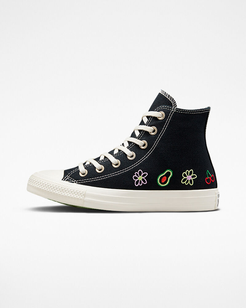 Dámské Vysoké Converse ​Chuck Taylor All Star Festival Embroidered Fruits & Florals Černé Černé Zelene | 3716-JGSVT