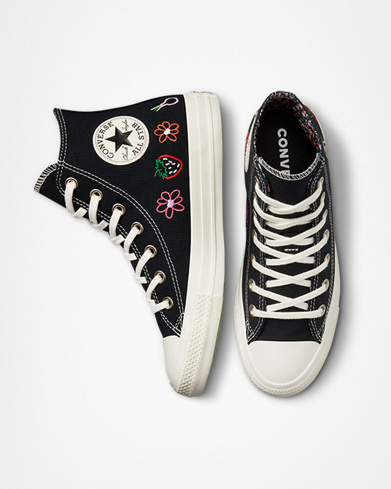 Dámské Vysoké Converse ​Chuck Taylor All Star Festival Embroidered Fruits & Florals Černé Černé Zelene | 3716-JGSVT