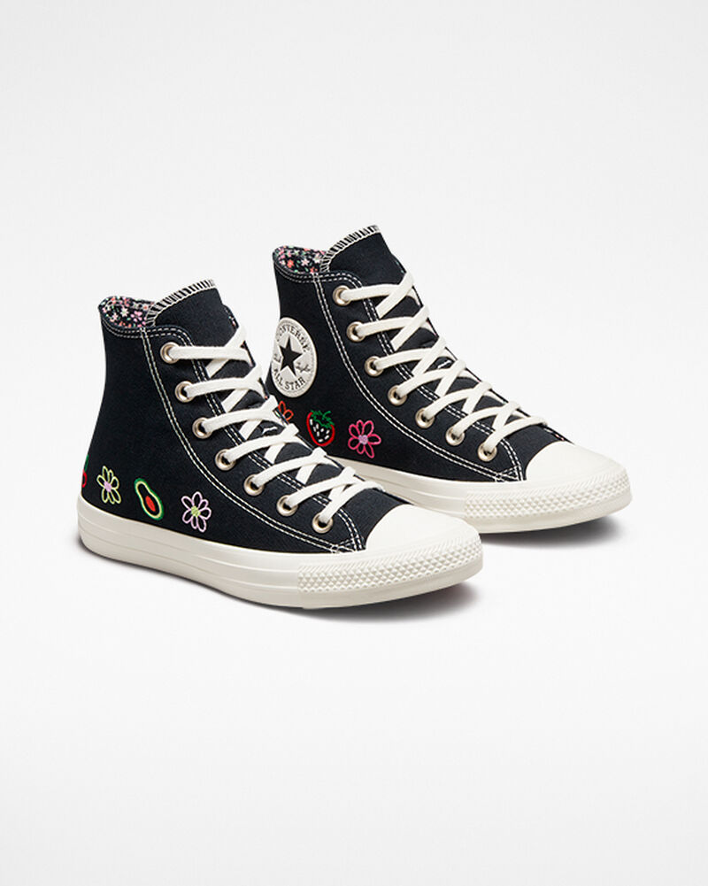 Dámské Vysoké Converse ​Chuck Taylor All Star Festival Embroidered Fruits & Florals Černé Černé Zelene | 3716-JGSVT