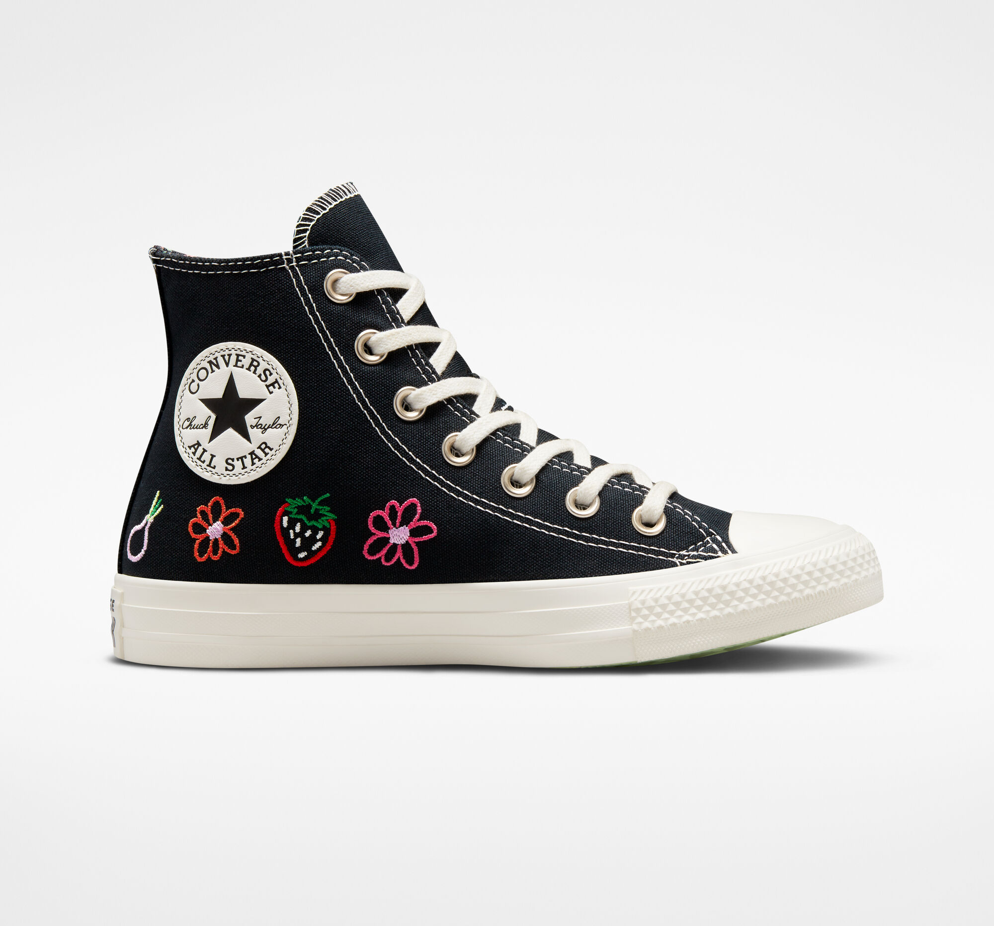 Dámské Vysoké Converse ​Chuck Taylor All Star Festival Embroidered Fruits & Florals Černé Černé Zelene | 3716-JGSVT