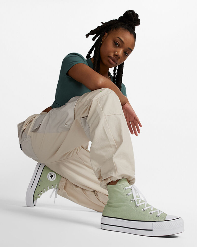 Dámské Vysoké Converse ​Chuck Taylor All Star Lift Platene Olivy Zelené Bílé Černé | 5193-WHRZY