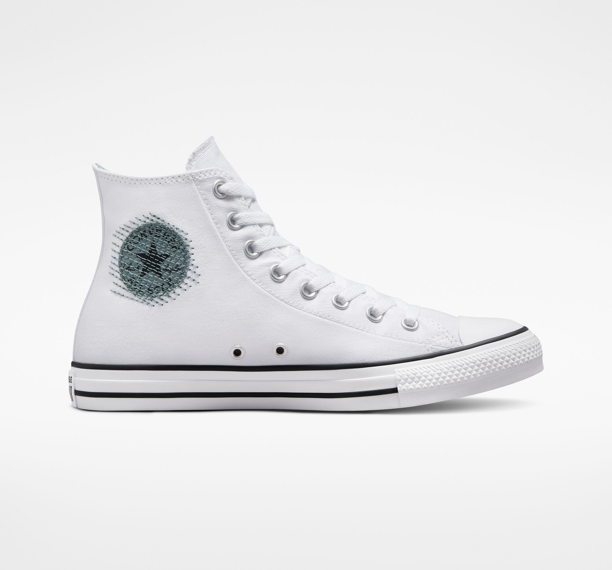 Dámské Vysoké Converse ​Chuck Taylor All Star Stitched Patch Unisex Bílé Šedé Černé | 8720-GDMKW