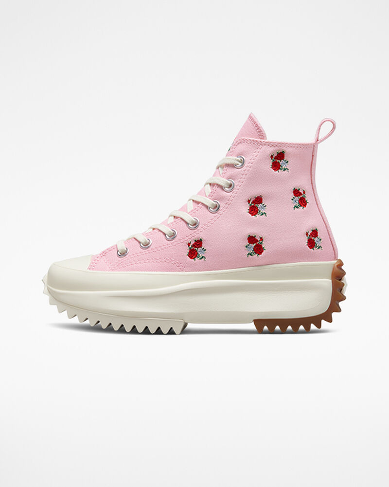 Dámské Vysoké Converse ​Run Star Hike Embroidered Floral Růžové Červené | 0862-RZUGK