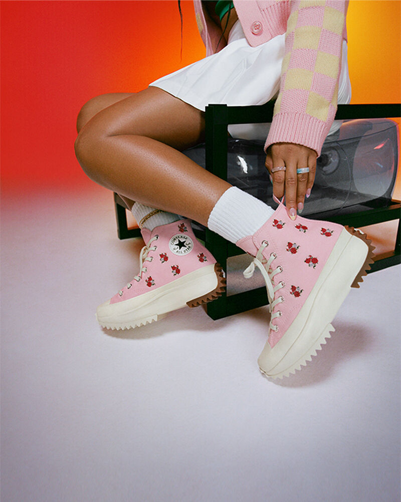 Dámské Vysoké Converse ​Run Star Hike Embroidered Floral Růžové Červené | 0862-RZUGK