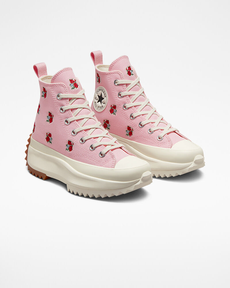 Dámské Vysoké Converse ​Run Star Hike Embroidered Floral Růžové Červené | 0862-RZUGK
