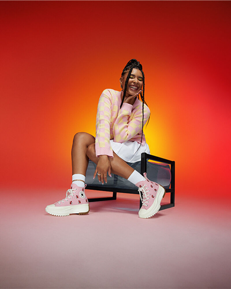 Dámské Vysoké Converse ​Run Star Hike Embroidered Floral Růžové Červené | 0862-RZUGK