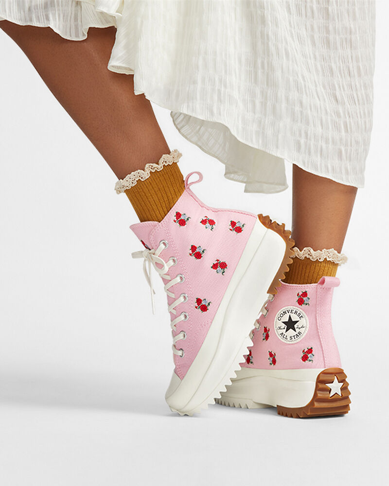 Dámské Vysoké Converse ​Run Star Hike Embroidered Floral Růžové Červené | 0862-RZUGK