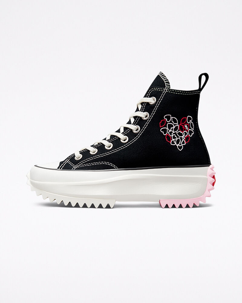 Dámské Vysoké Converse ​Run Star Hike Embroidered Hearts Unisex Černé Červené | 3098-CVSMY