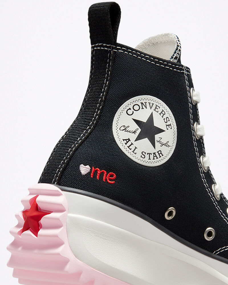 Dámské Vysoké Converse ​Run Star Hike Embroidered Hearts Unisex Černé Červené | 3098-CVSMY