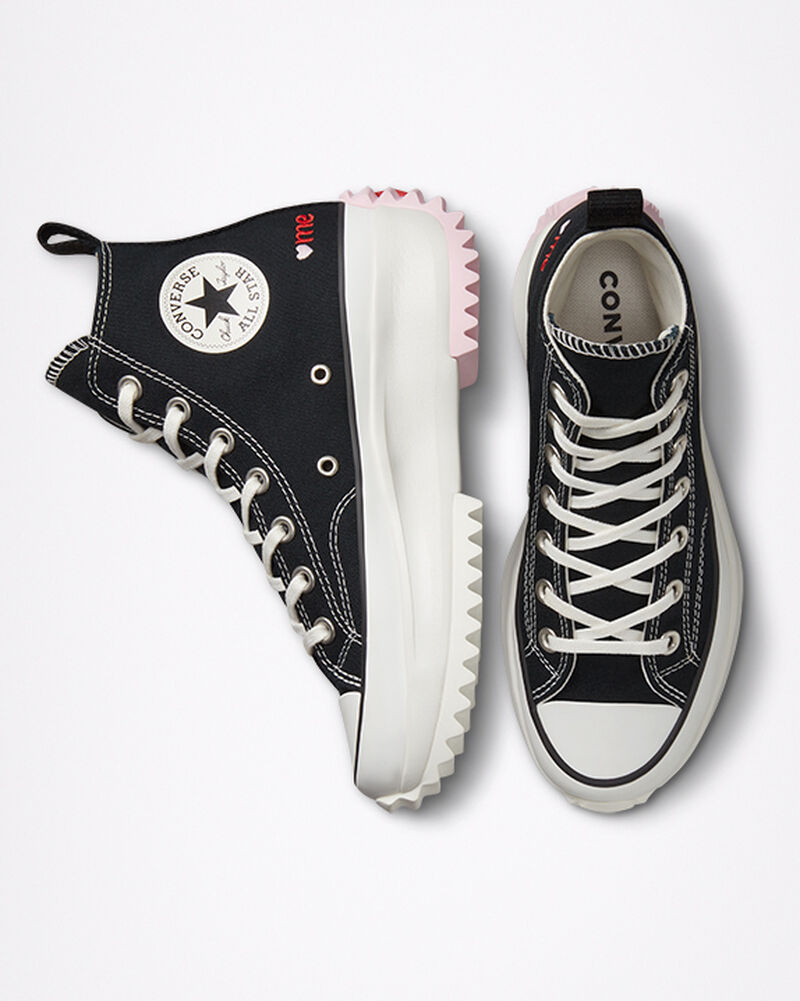 Dámské Vysoké Converse ​Run Star Hike Embroidered Hearts Unisex Černé Červené | 3098-CVSMY