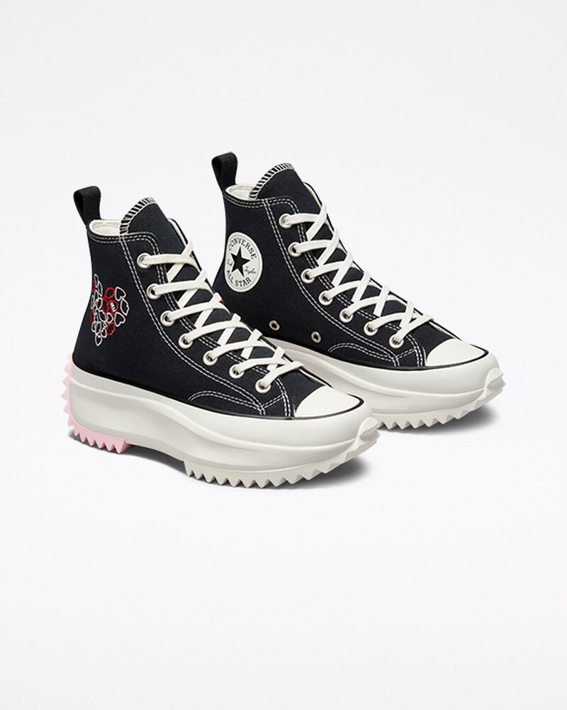 Dámské Vysoké Converse ​Run Star Hike Embroidered Hearts Unisex Černé Červené | 3098-CVSMY