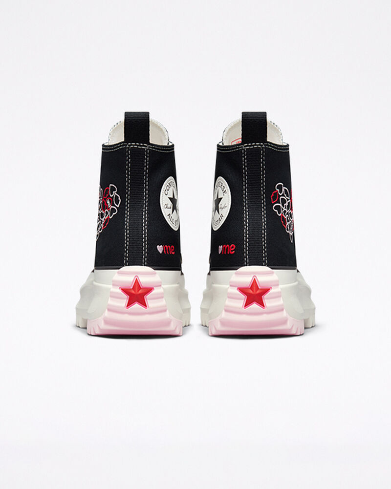 Dámské Vysoké Converse ​Run Star Hike Embroidered Hearts Unisex Černé Červené | 3098-CVSMY