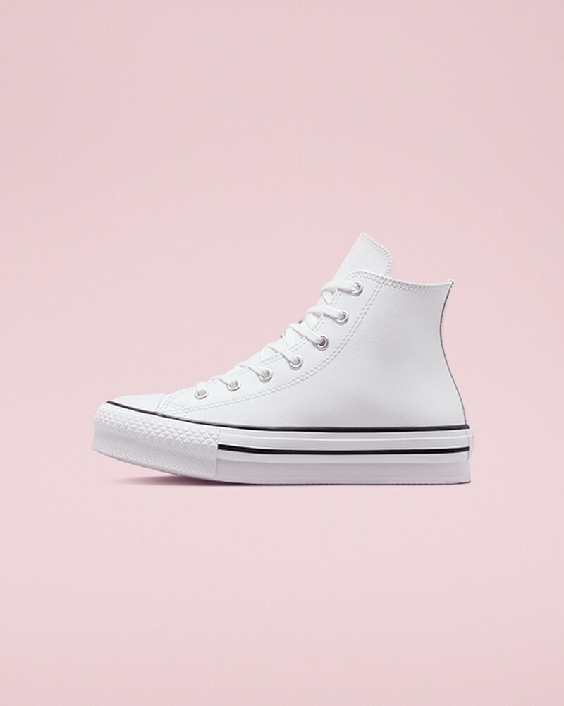 Dětské Boty Na Platformy Converse ​Chuck Taylor All Star Lift Læder Big Kids Bílé Béžový Bílé Černé | 0165-NWBZF