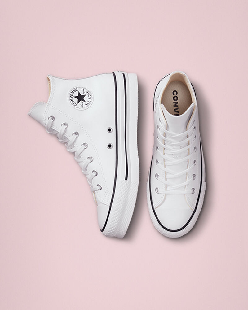 Dětské Boty Na Platformy Converse ​Chuck Taylor All Star Lift Læder Big Kids Bílé Béžový Bílé Černé | 0165-NWBZF