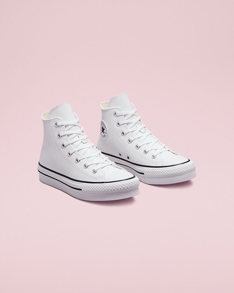 Dětské Boty Na Platformy Converse ​Chuck Taylor All Star Lift Læder Big Kids Bílé Béžový Bílé Černé | 0165-NWBZF