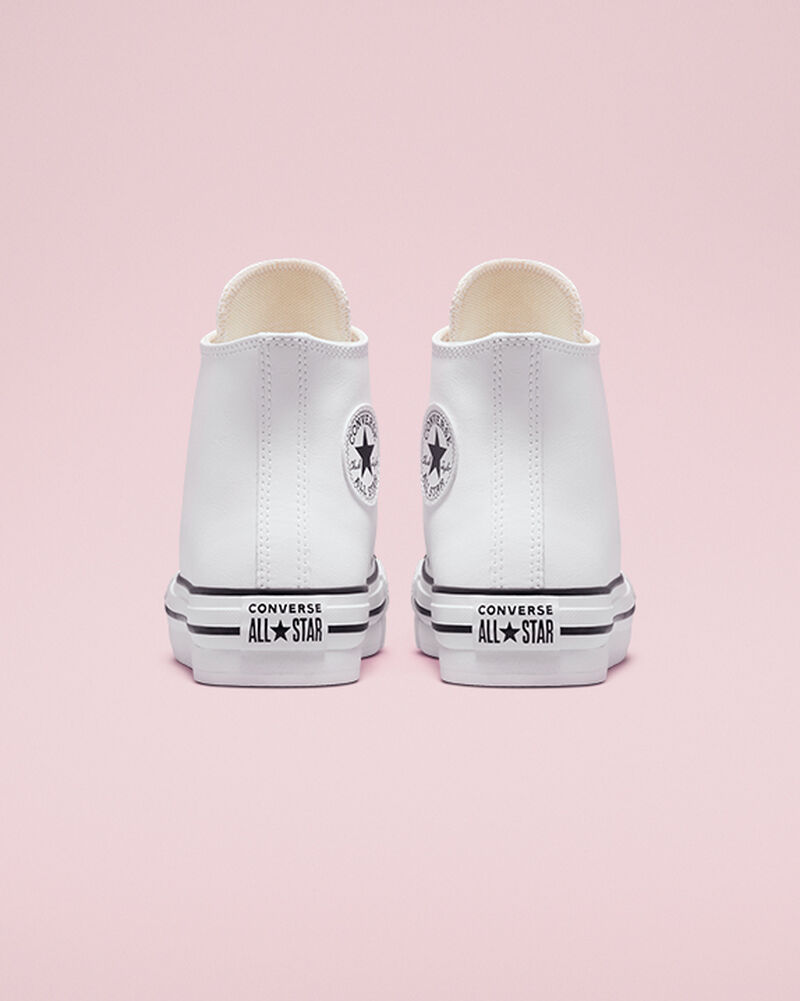 Dětské Boty Na Platformy Converse ​Chuck Taylor All Star Lift Læder Big Kids Bílé Béžový Bílé Černé | 0165-NWBZF