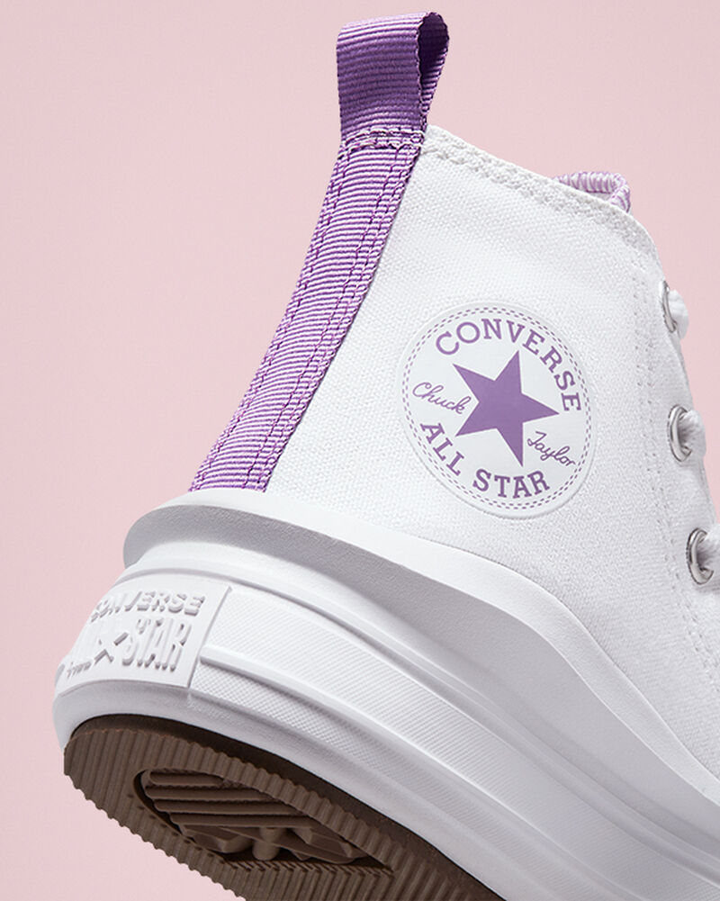 Dětské Boty Na Platformy Converse ​Chuck Taylor All Star Move Little Kids Bílé Fialové Bílé | 0784-BNGRE