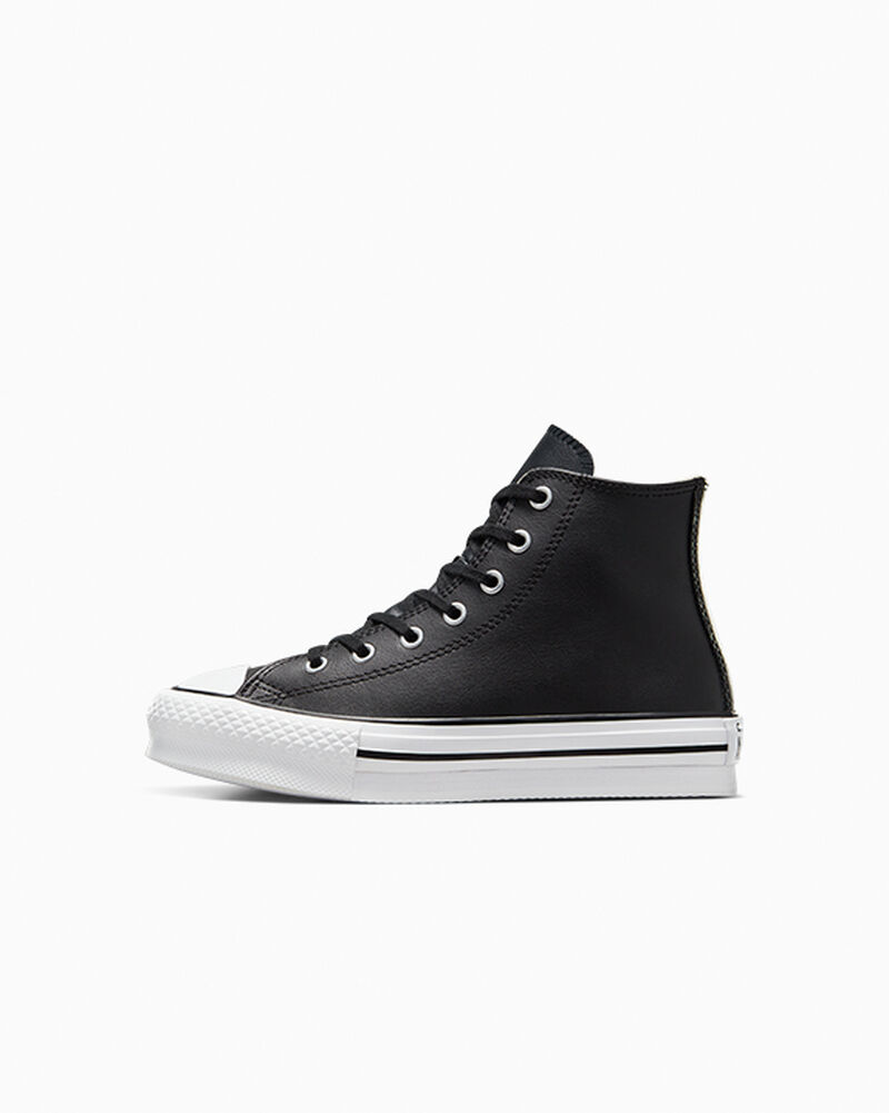Dětské Boty Na Platformy Converse ​Chuck Taylor All Star Lift Læder Little Kids Černé Béžový Bílé Bílé | 7189-DUYJW