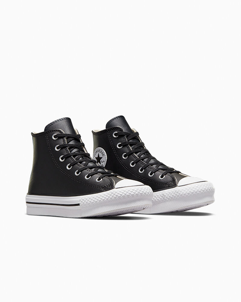 Dětské Boty Na Platformy Converse ​Chuck Taylor All Star Lift Læder Little Kids Černé Béžový Bílé Bílé | 7189-DUYJW