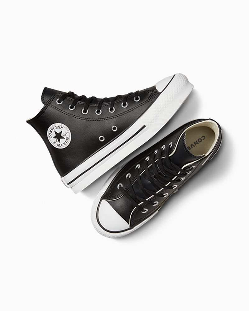 Dětské Boty Na Platformy Converse ​Chuck Taylor All Star Lift Læder Little Kids Černé Béžový Bílé Bílé | 7189-DUYJW