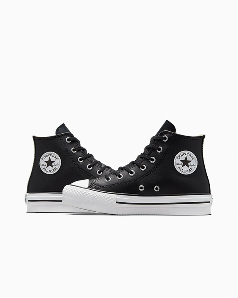 Dětské Boty Na Platformy Converse ​Chuck Taylor All Star Lift Læder Little Kids Černé Béžový Bílé Bílé | 7189-DUYJW