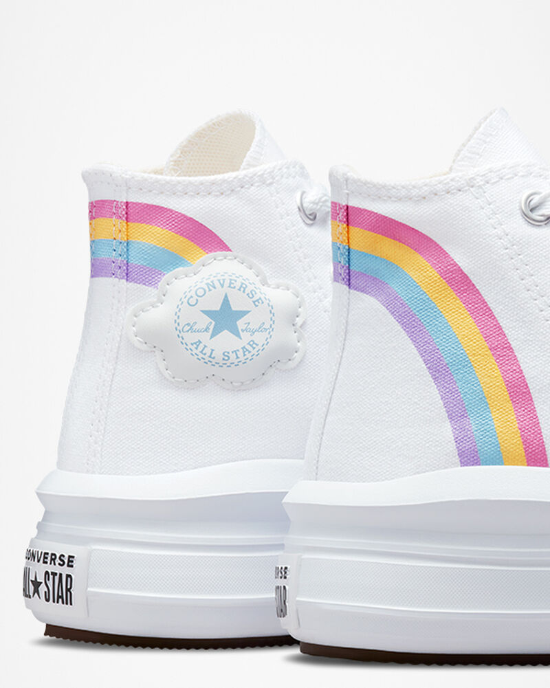 Dětské Boty Na Platformy Converse ​Chuck Taylor All Star Move Rainbow Cloud Little Kids Bílé Blankyt Růžové | 9403-MNRZE