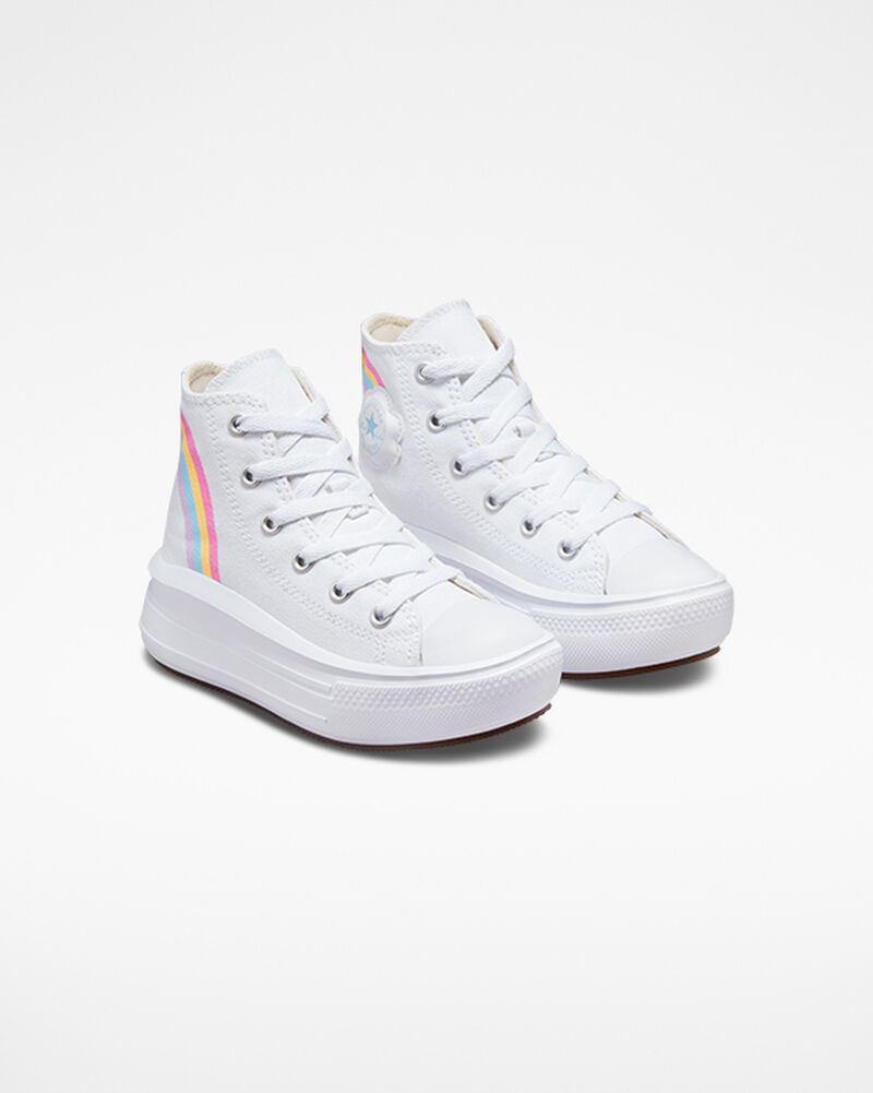 Dětské Boty Na Platformy Converse ​Chuck Taylor All Star Move Rainbow Cloud Little Kids Bílé Blankyt Růžové | 9403-MNRZE