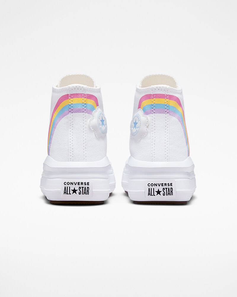 Dětské Boty Na Platformy Converse ​Chuck Taylor All Star Move Rainbow Cloud Little Kids Bílé Blankyt Růžové | 9403-MNRZE
