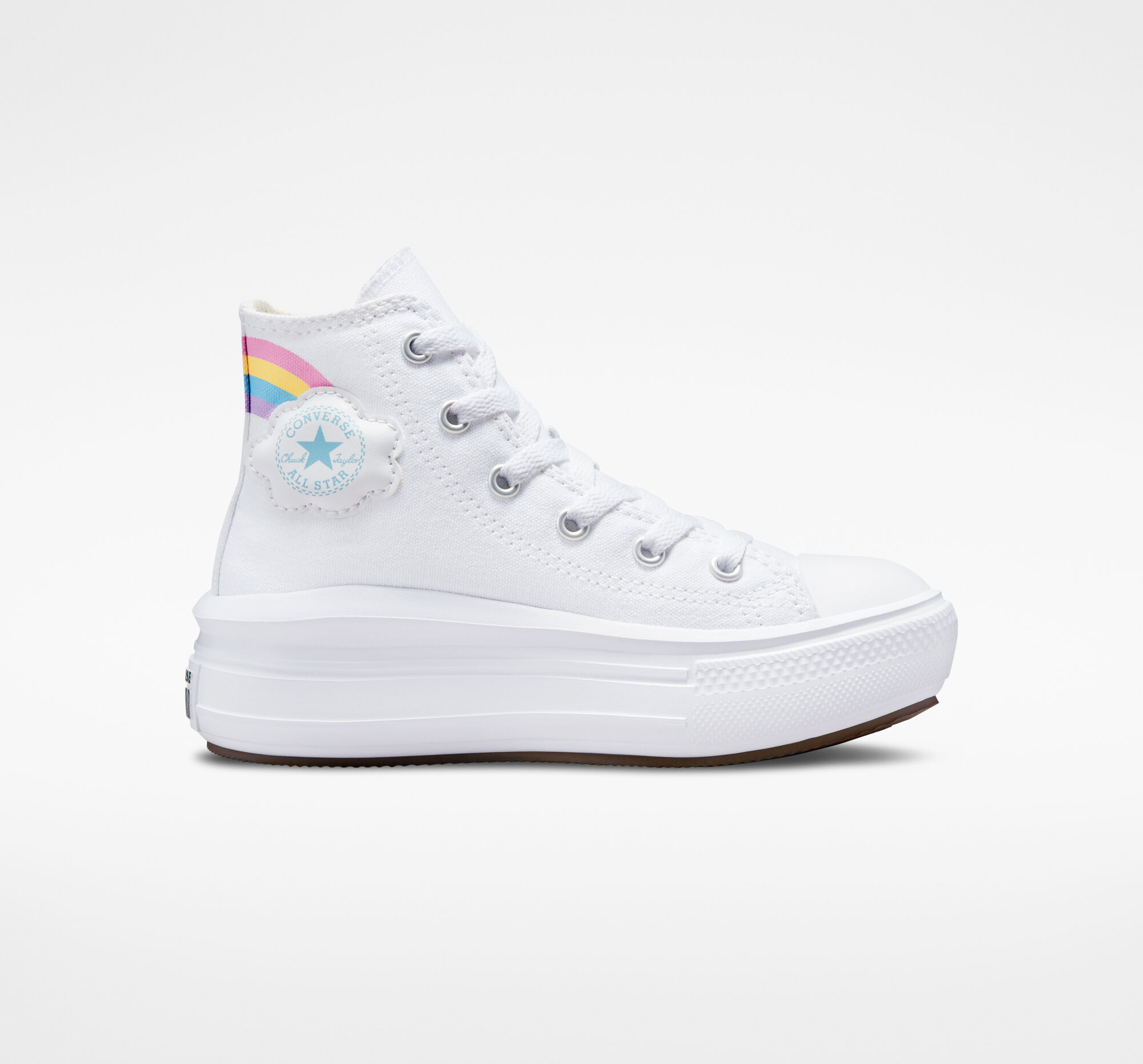 Dětské Boty Na Platformy Converse ​Chuck Taylor All Star Move Rainbow Cloud Little Kids Bílé Blankyt Růžové | 9403-MNRZE
