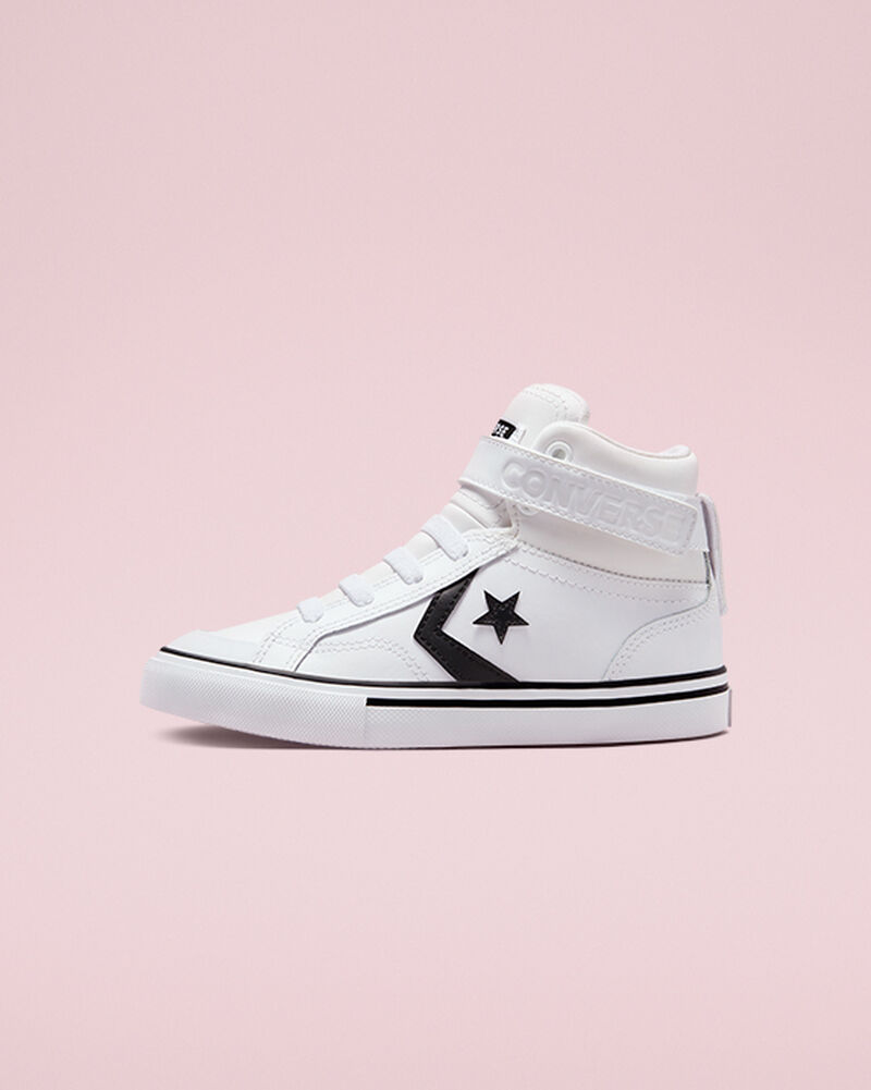 Dětské Vysoké Converse Pro Blaze Páskové Læder Bílé Černé Bílé | 2319-XMVAR