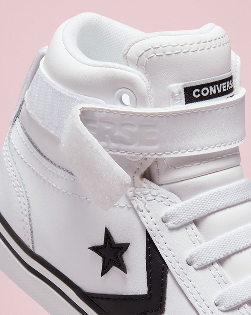 Dětské Vysoké Converse Pro Blaze Páskové Læder Bílé Černé Bílé | 2319-XMVAR